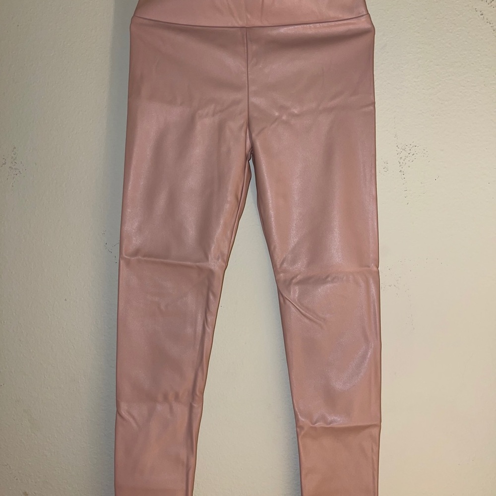 Rubber pink PU leather legging